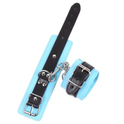 black and blue pin buckle bondage cuffs