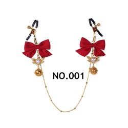 pearl heart golden bell chain nipple clamp